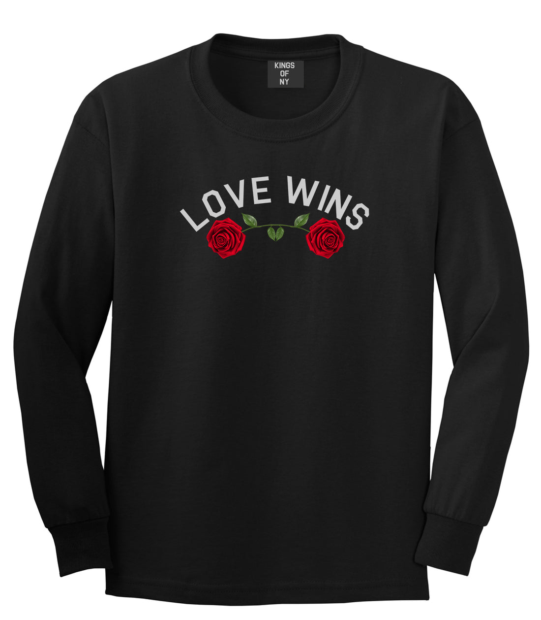 Love Wins Rose Mens Long Sleeve T-Shirt Black by Kings Of NY