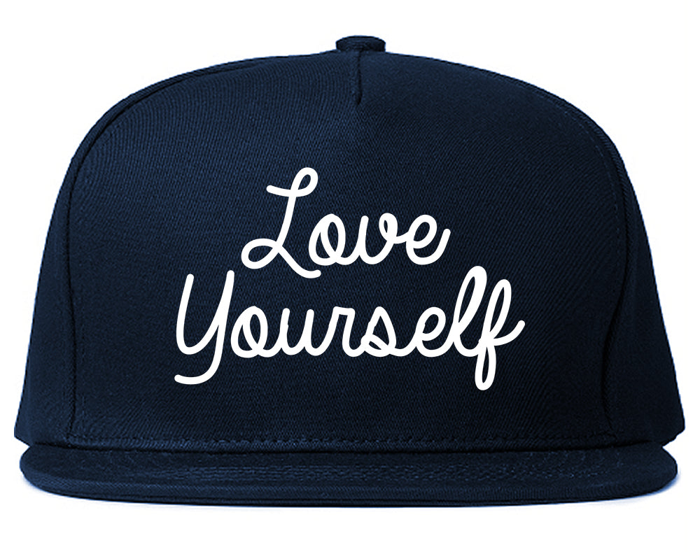 Love Yourself Script Mens Snapback Hat Navy Blue