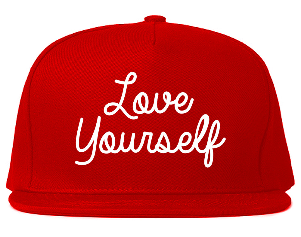 Love Yourself Script Mens Snapback Hat Red