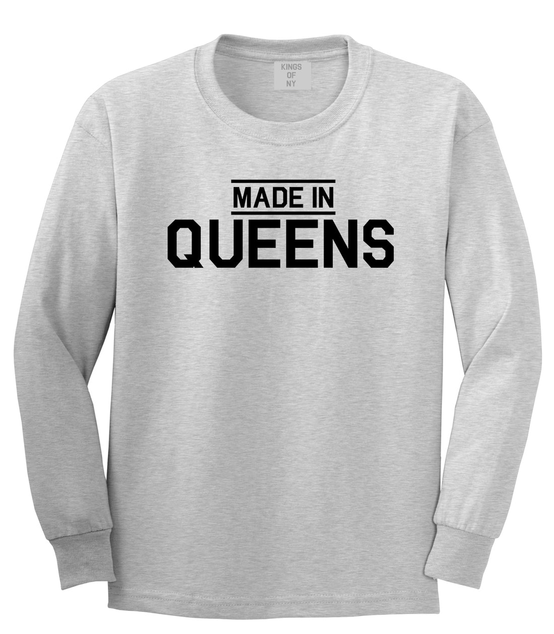 Made In Queens NY Mens Long Sleeve T-Shirt Grey