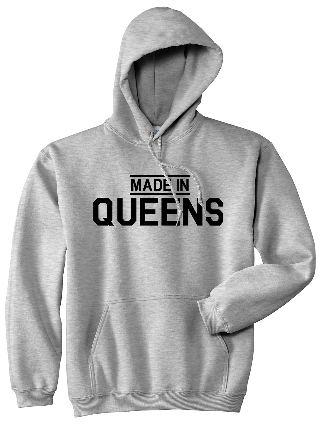 Made In Queens NY Mens Pullover Hoodie Grey