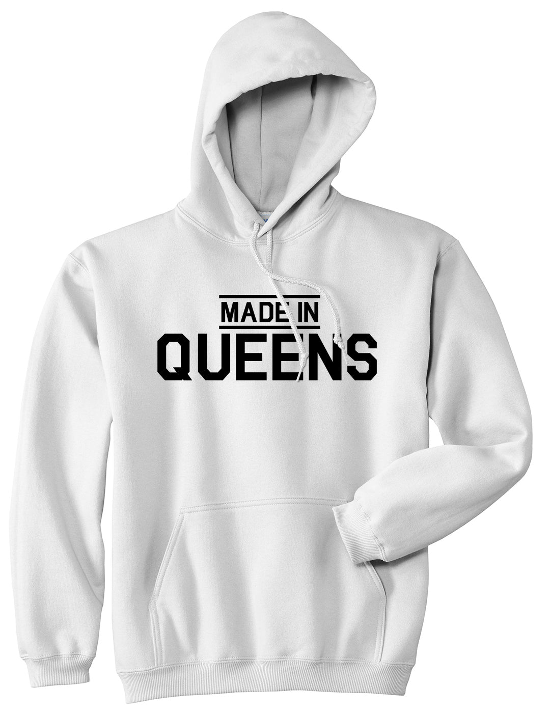 Made In Queens NY Mens Pullover Hoodie White