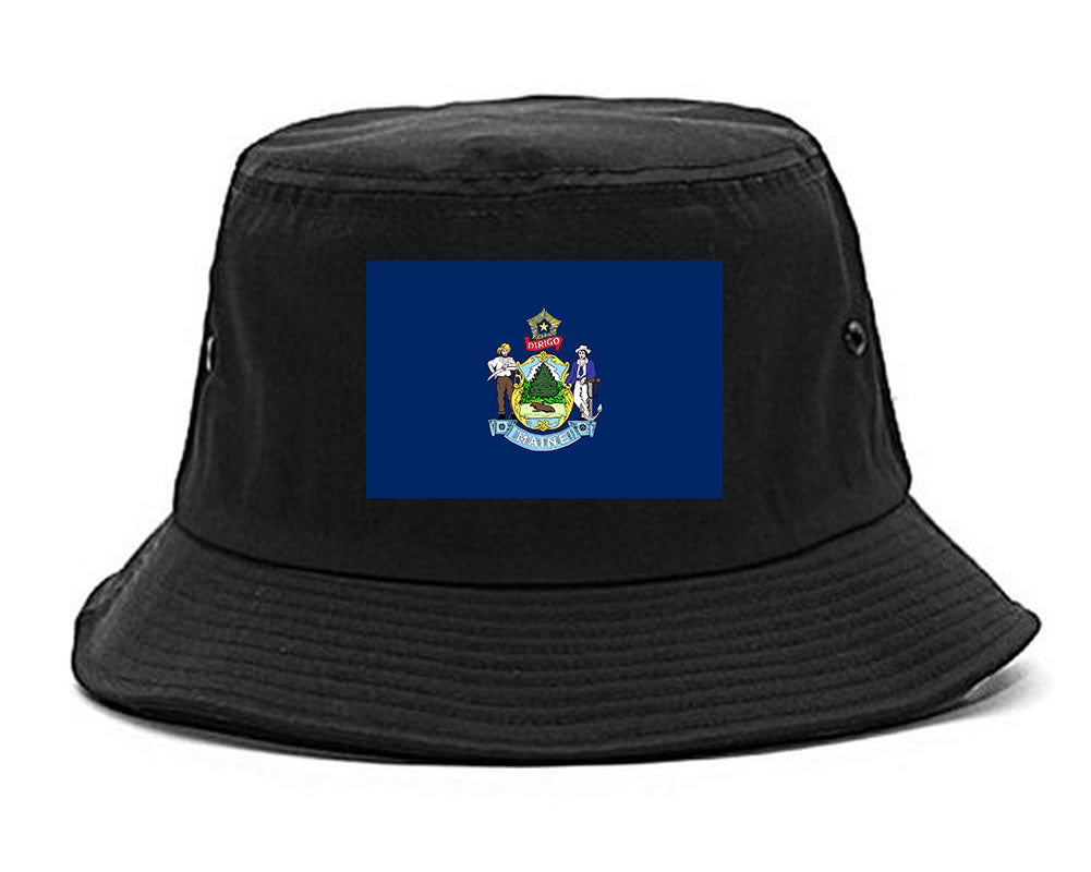 Maine State Flag ME Chest Mens Bucket Hat Black