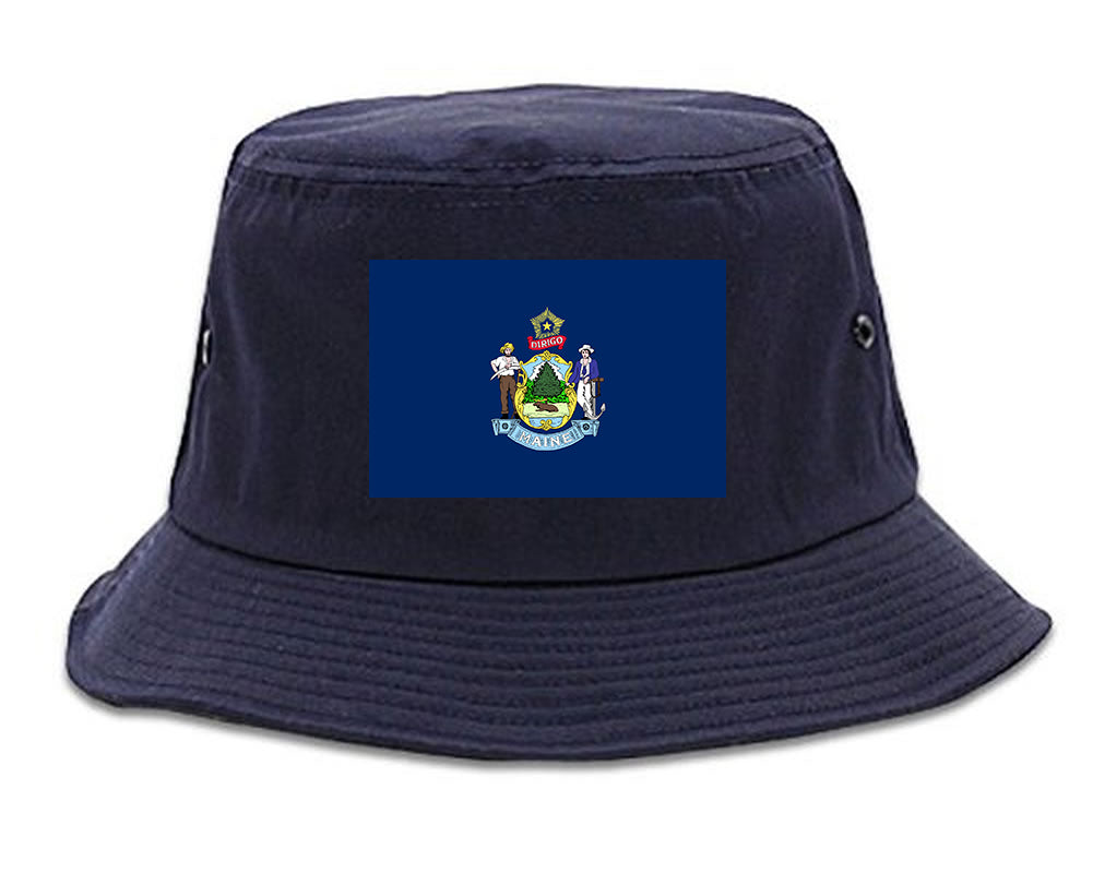 Maine State Flag ME Chest Mens Bucket Hat Navy Blue