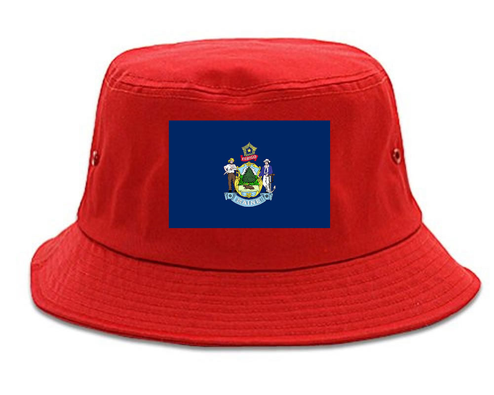 Maine State Flag ME Chest Mens Bucket Hat Red