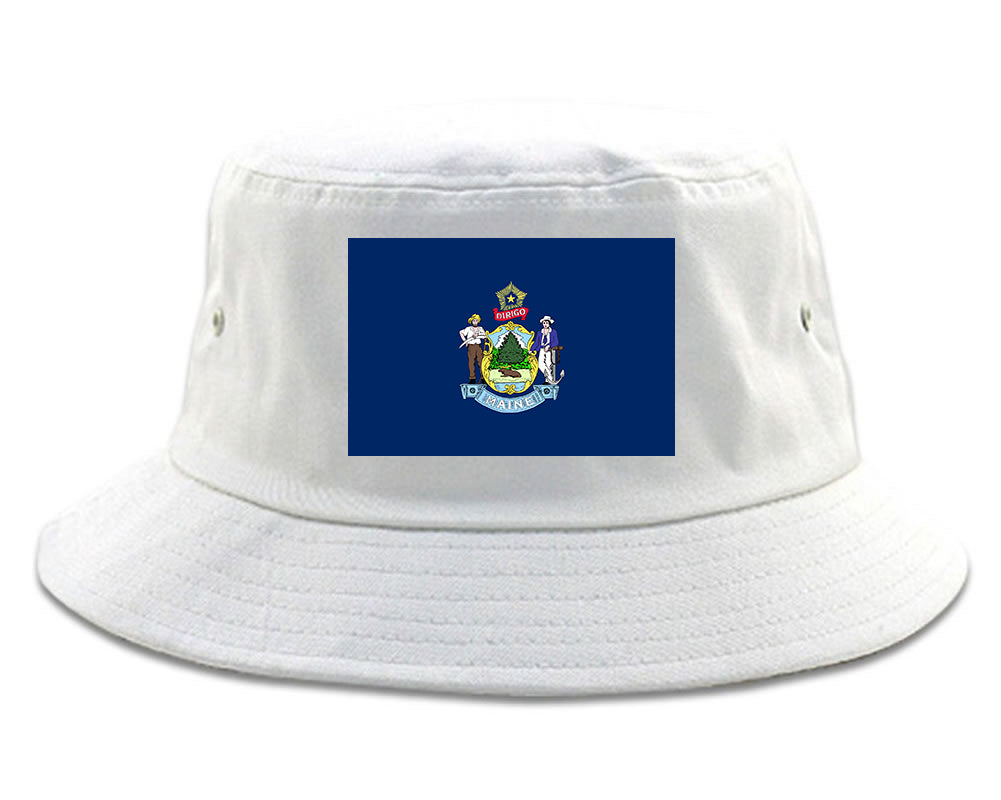 Maine State Flag ME Chest Mens Bucket Hat White