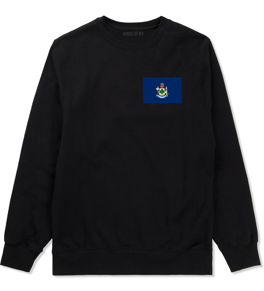 Maine State Flag ME Chest Mens Crewneck Sweatshirt Black