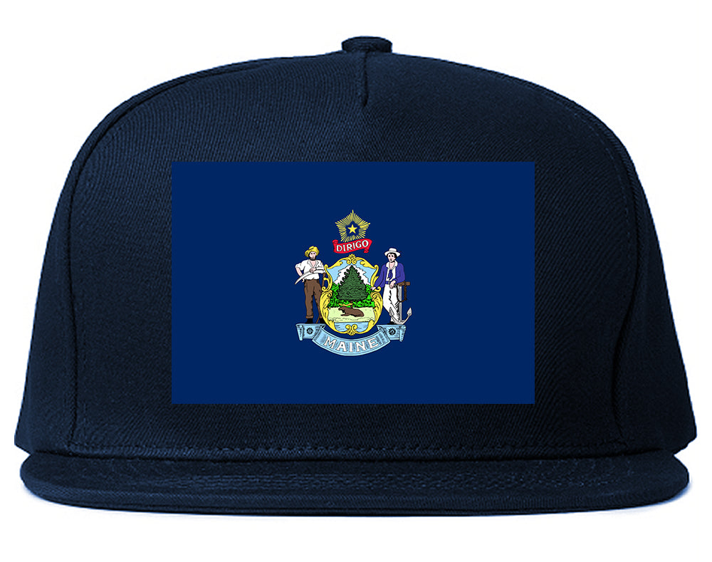 Maine State Flag ME Chest Mens Snapback Hat Navy Blue