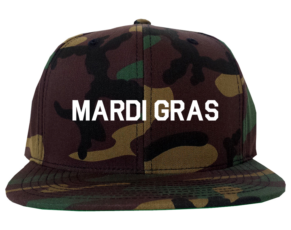 Mardi Gras New Orleans Mens Snapback Hat Green Camo