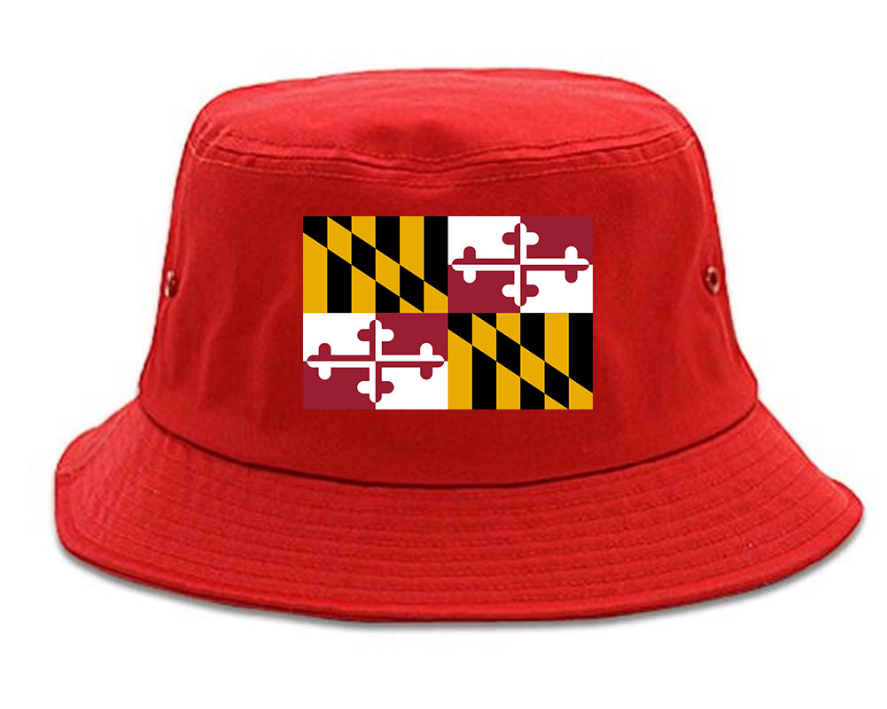 Maryland State Flag MD Chest Mens Bucket Hat Red