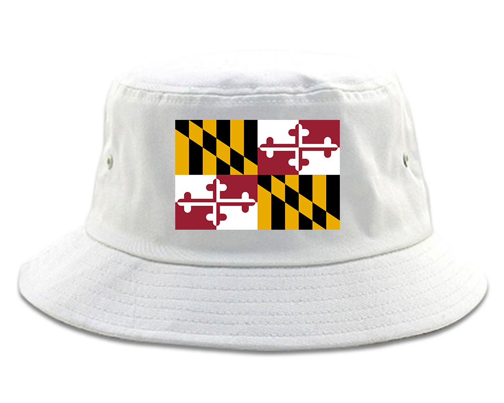 Maryland State Flag MD Chest Mens Bucket Hat White