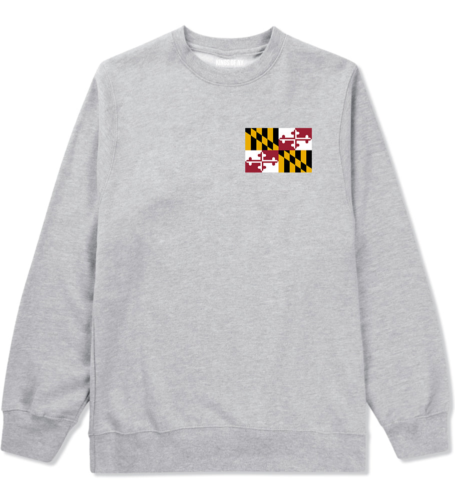 Maryland State Flag MD Chest Mens Crewneck Sweatshirt Grey