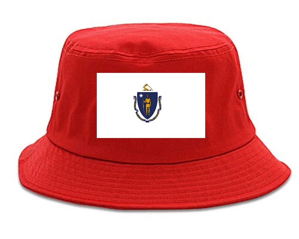 Massachusetts State Flag MA Chest Mens Bucket Hat Red