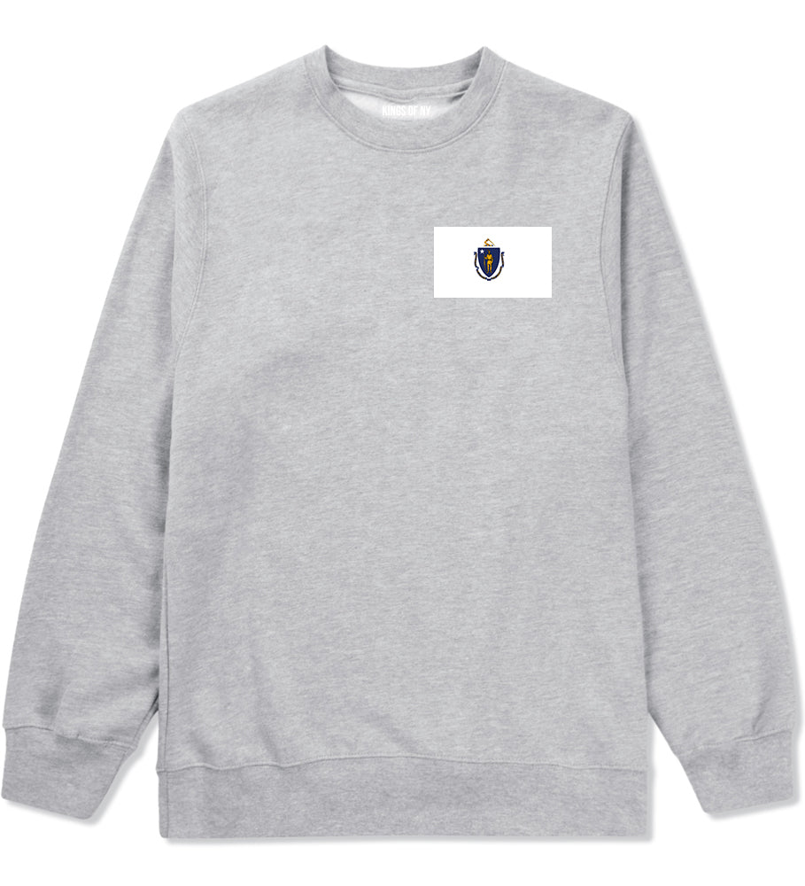 Massachusetts State Flag MA Chest Mens Crewneck Sweatshirt Grey