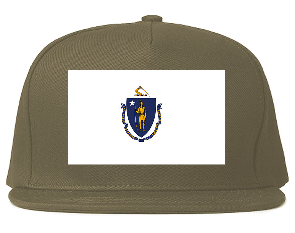 Massachusetts State Flag MA Chest Mens Snapback Hat Grey