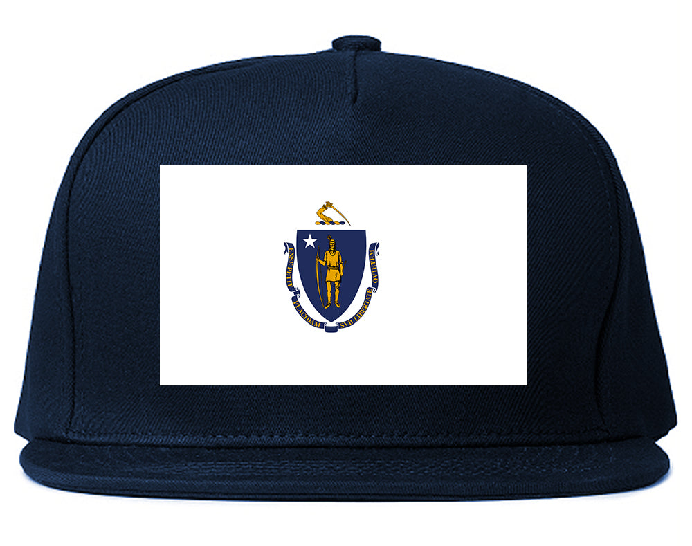 Massachusetts State Flag MA Chest Mens Snapback Hat Navy Blue