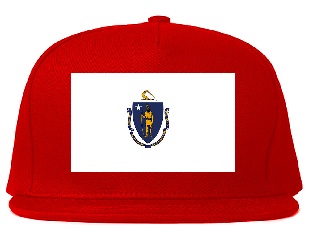 Massachusetts State Flag MA Chest Mens Snapback Hat Red