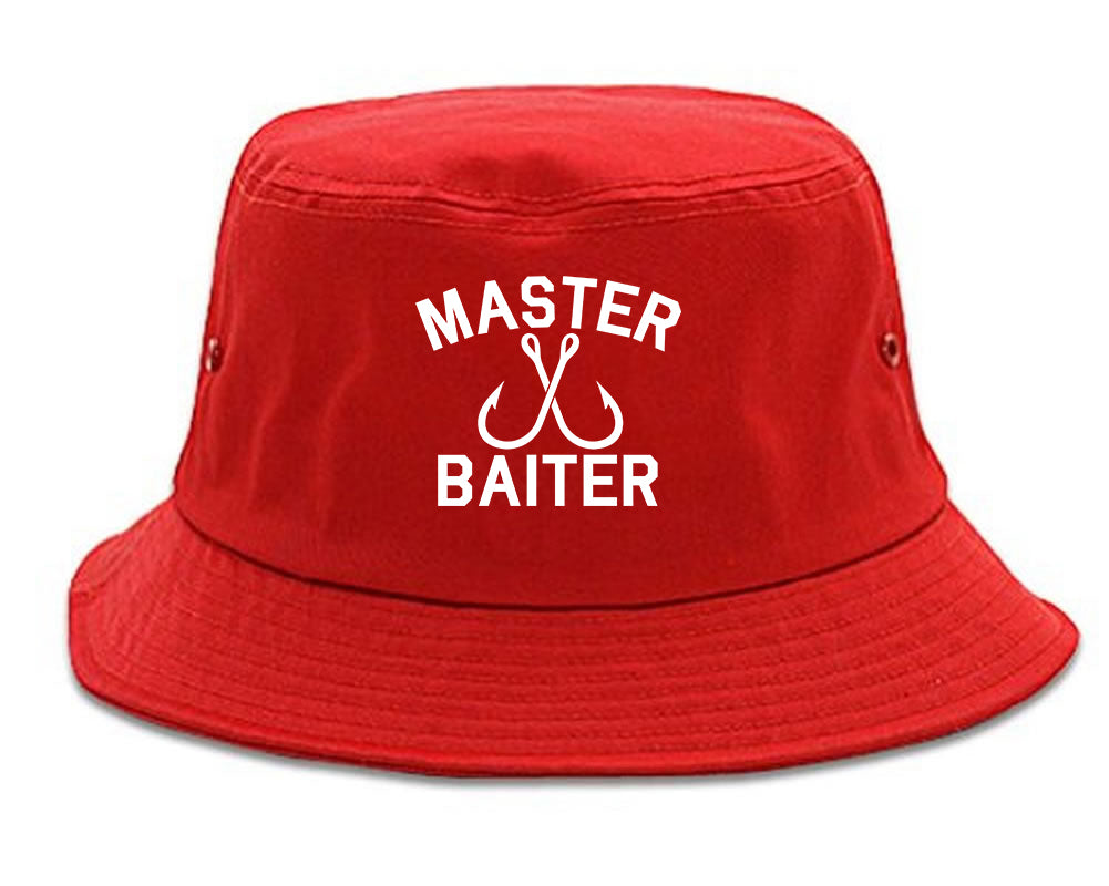 Master Baiter Fishing Hook Mens Bucket Hat Red