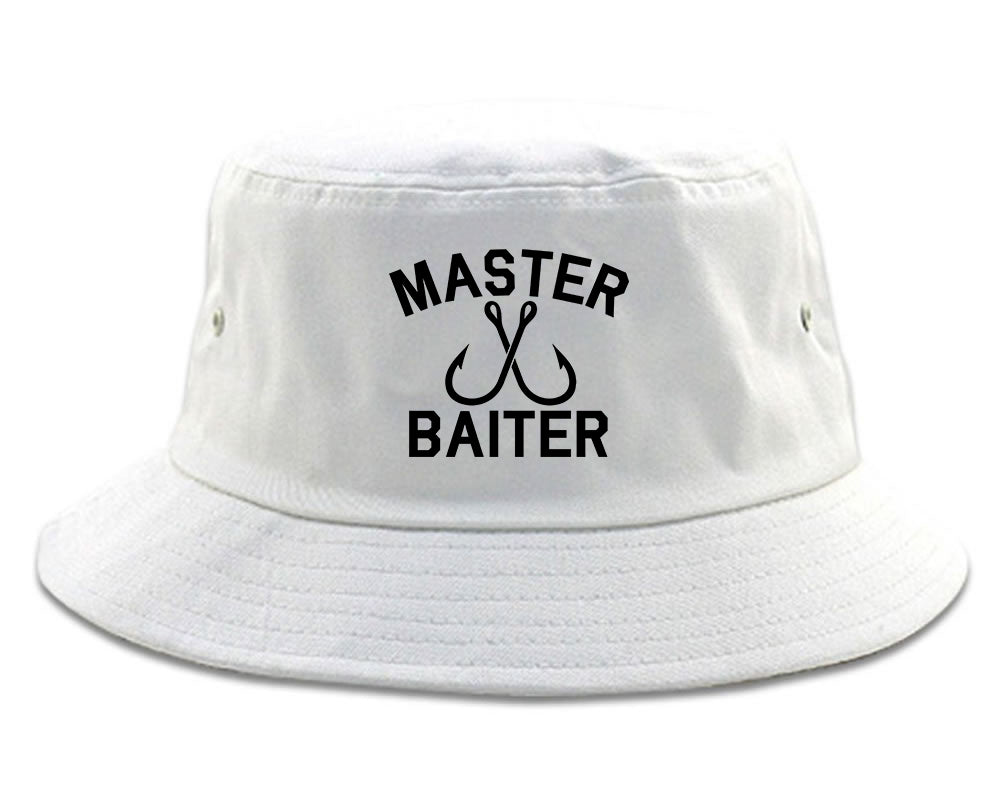 Master Baiter Fishing Hook Mens Bucket Hat White
