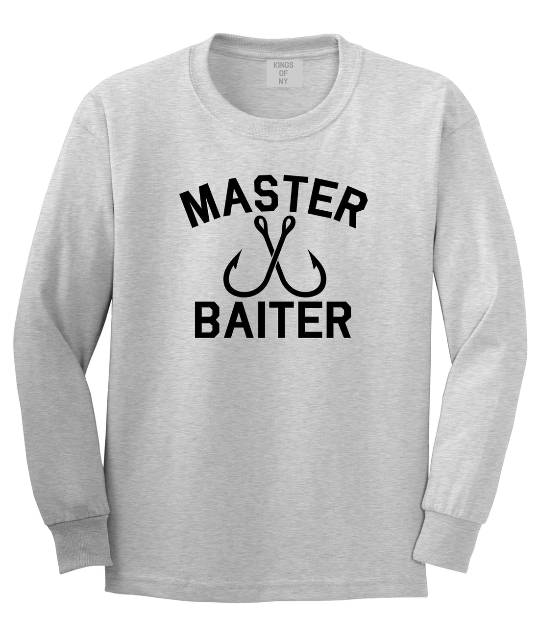 Master Baiter Fishing Hook Mens Long Sleeve T-Shirt Grey by Kings Of NY