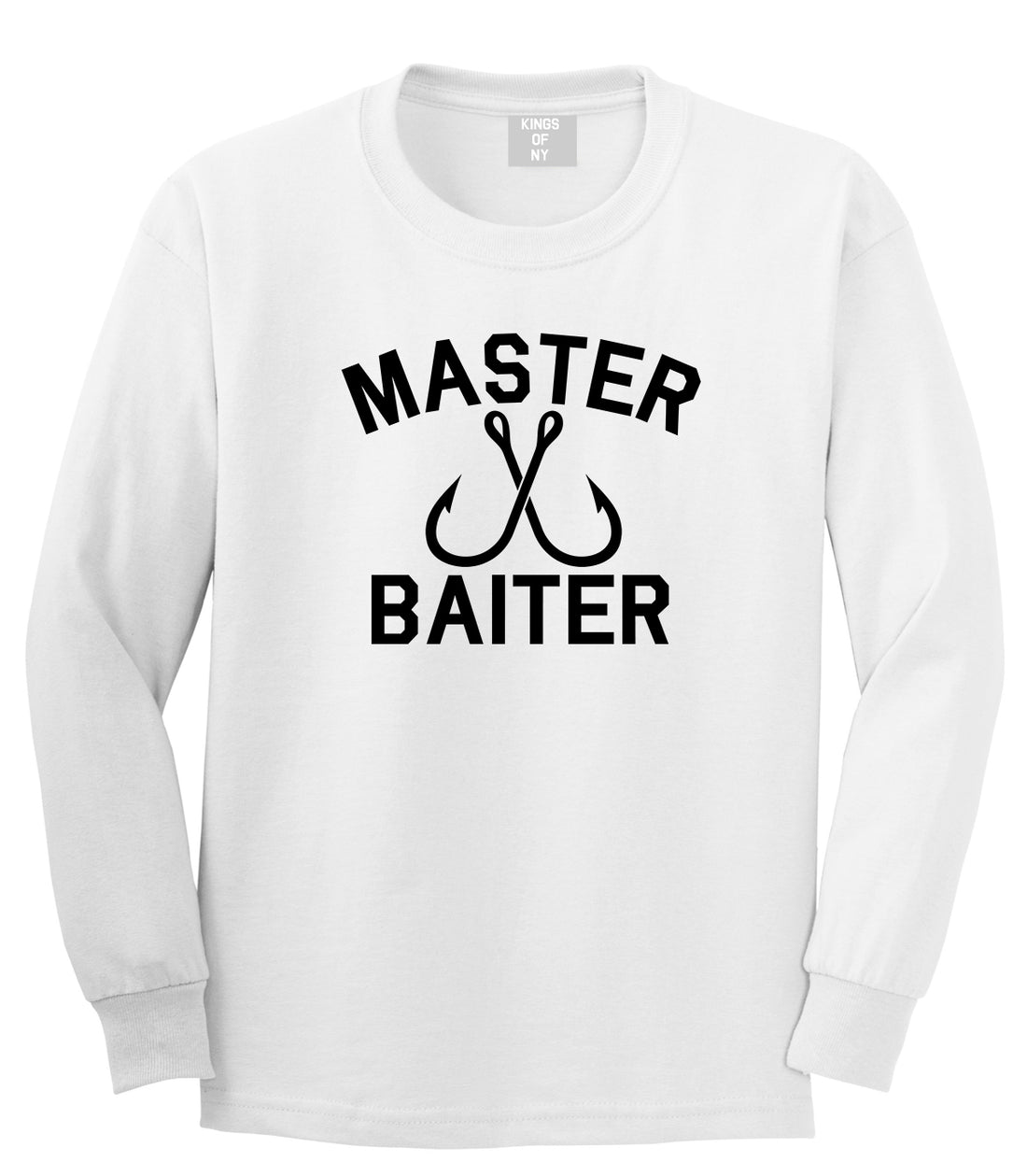 Master Baiter Fishing Hook Mens Long Sleeve T-Shirt White by Kings Of NY