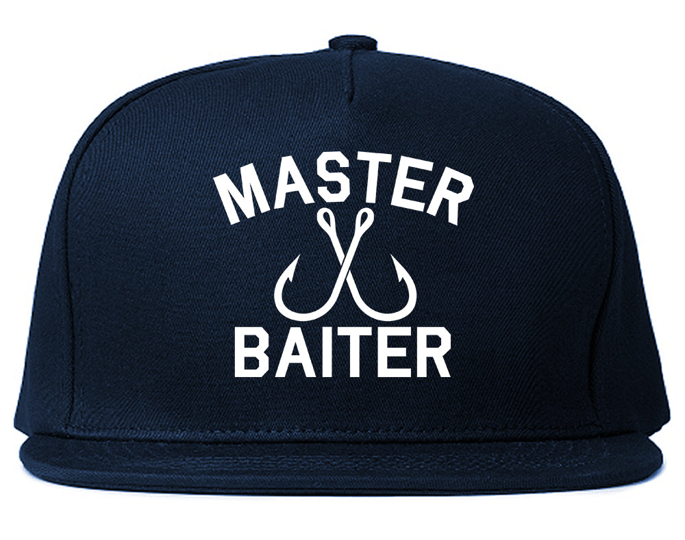 Master Baiter Fishing Hook Mens Snapback Hat Navy Blue