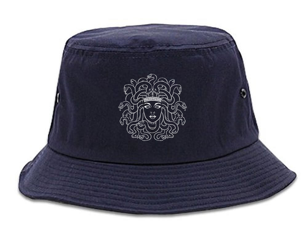 Medusa Head Snakes Mens Bucket Hat Navy Blue