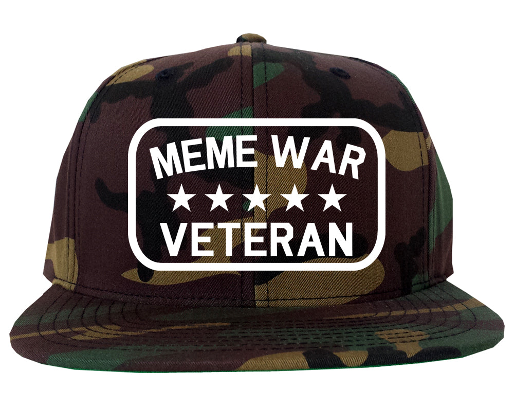 Meme War Veteran Mens Snapback Hat Green Camo