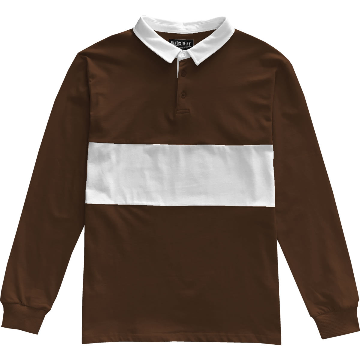 Mens Brown and White Striped Long Sleeve Polo Rugby Shirt – KINGS OF NY