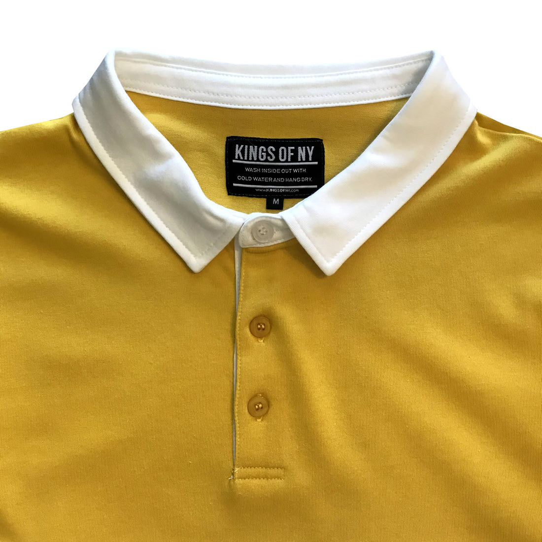 Mens Yellow and White Striped Long Sleeve Polo Rugby Shirt Detail