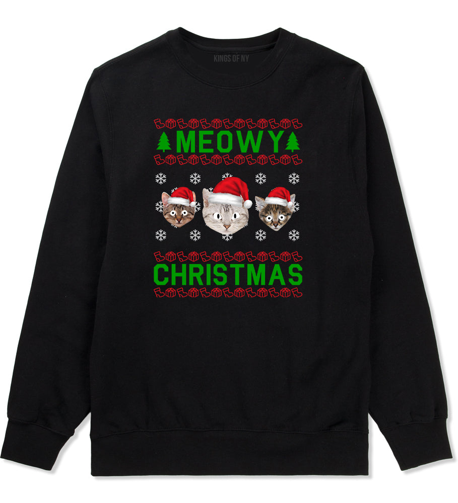 Meowy Christmas Cat Funny Ugly Black Mens Crewneck Sweatshirt