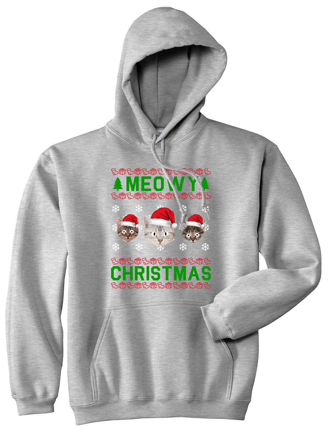 Meowy Christmas Cat Funny Ugly Grey Mens Pullover Hoodie