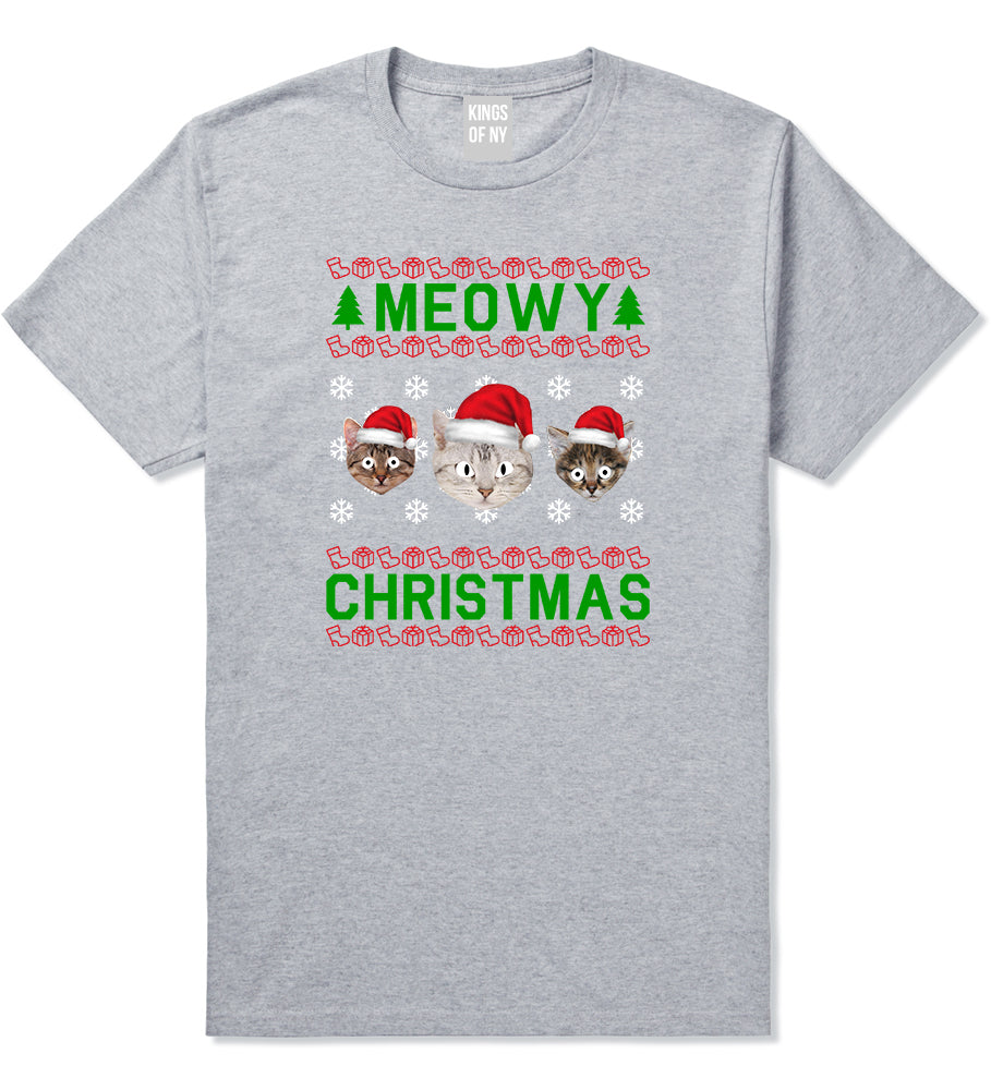 Meowy Christmas Cat Funny Ugly Grey Mens T-Shirt