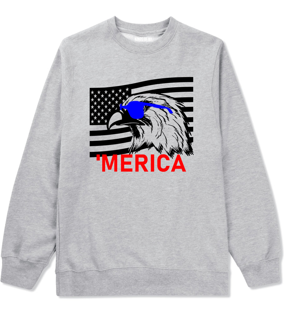 Merica Eagle Flag Funny Patriotic Mens Crewneck Sweatshirt Grey