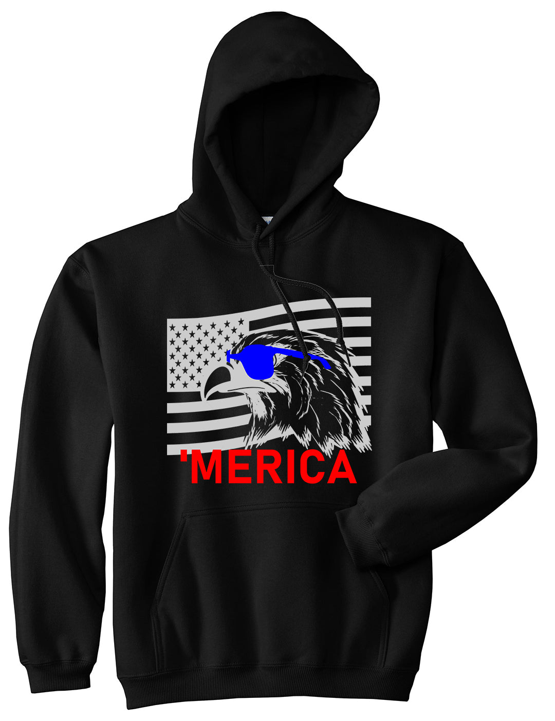 Merica Eagle Flag Funny Patriotic Mens Pullover Hoodie Black