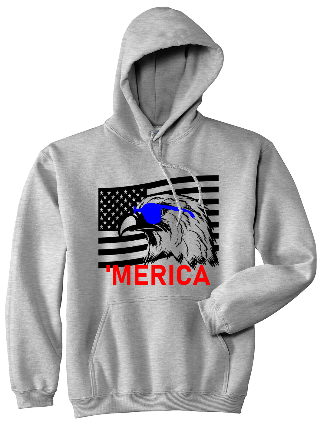 Merica Eagle Flag Funny Patriotic Mens Pullover Hoodie Grey