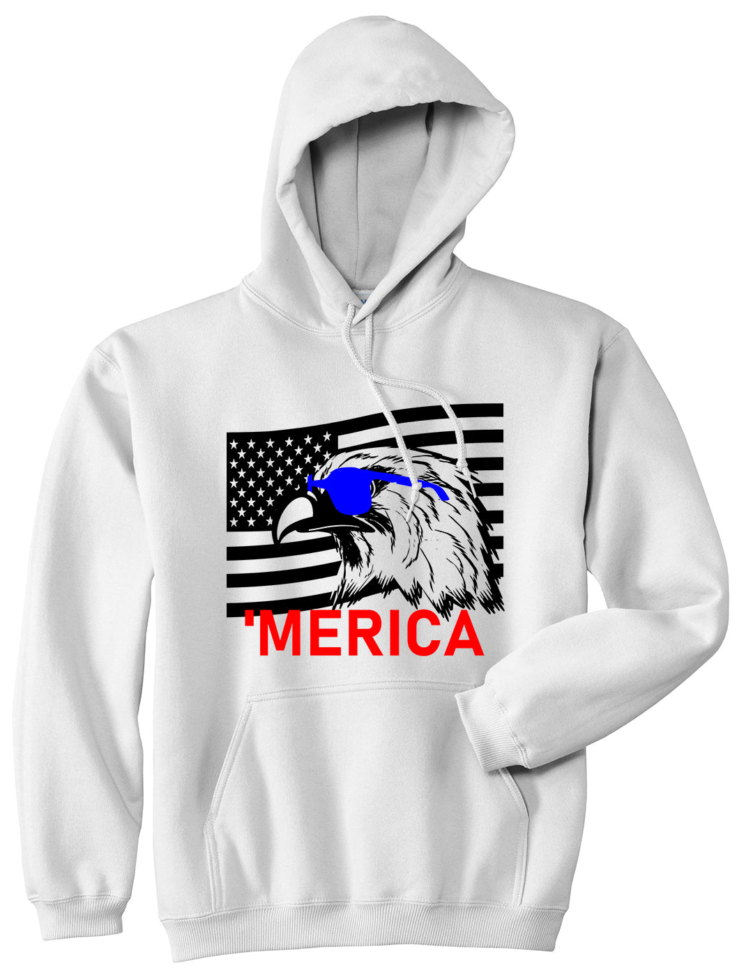 Merica Eagle Flag Funny Patriotic Mens Pullover Hoodie White