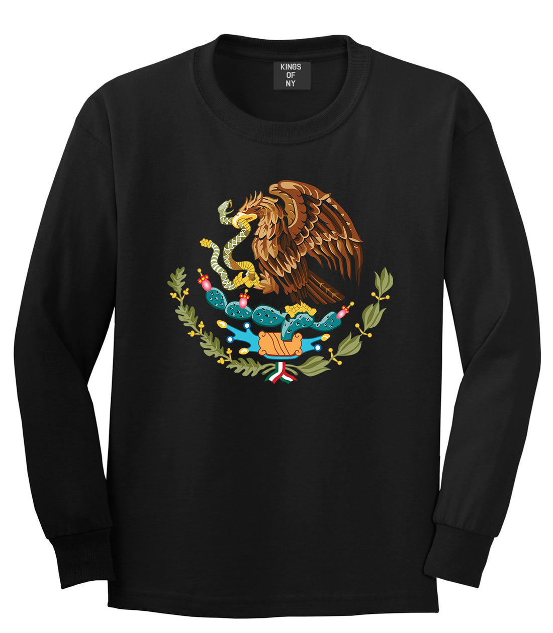 Mexican Color Coat Of Arms Mens Long Sleeve T-Shirt Black