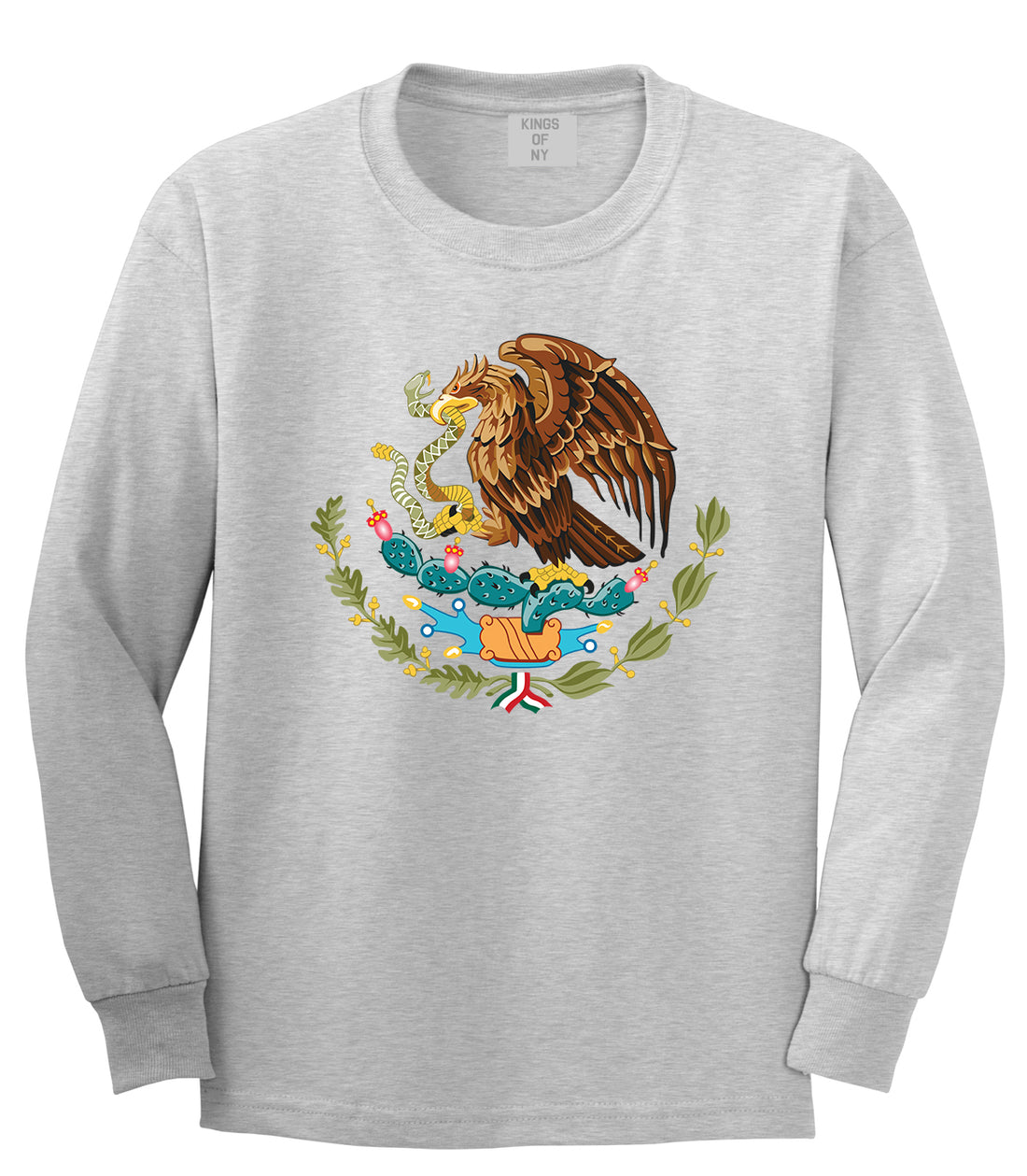 Mexican Color Coat Of Arms Mens Long Sleeve T-Shirt Grey