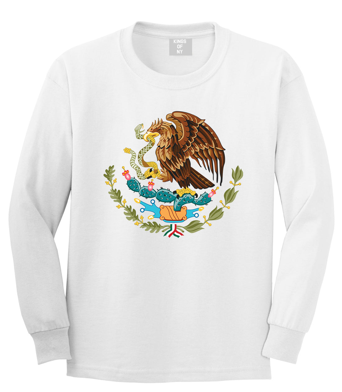 Mexican Color Coat Of Arms Mens Long Sleeve T-Shirt White