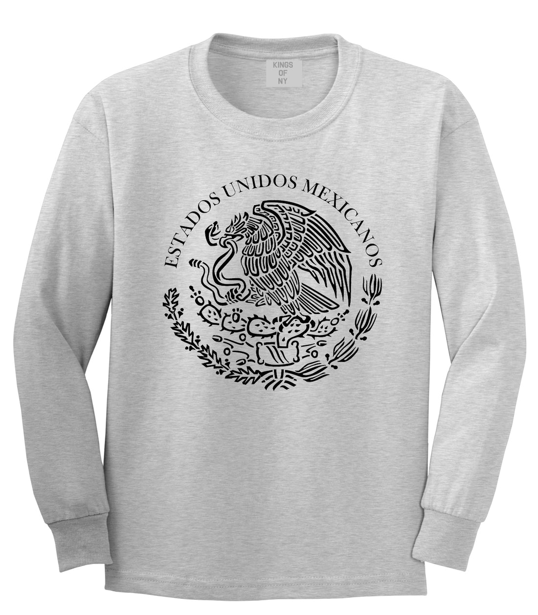 Mexico Coat Of Arms Black White Mens Long Sleeve T-Shirt Grey