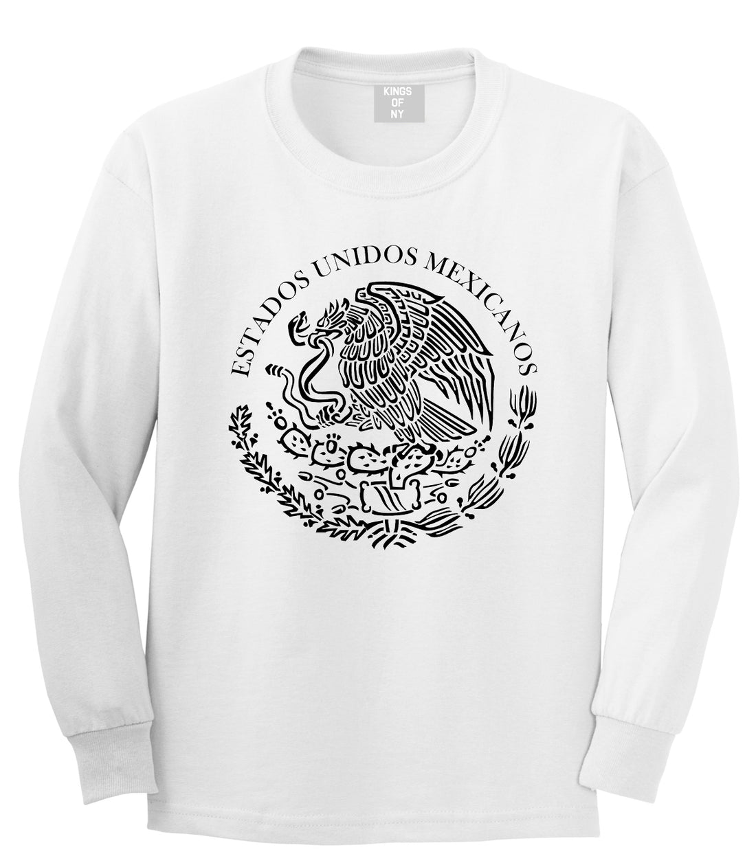 Mexico Coat Of Arms Black White Mens Long Sleeve T-Shirt White