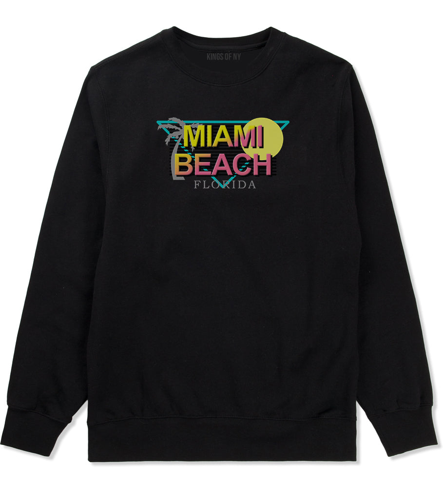 Miami Beach Retro Souvenir Mens Crewneck Sweatshirt Black by Kings Of NY