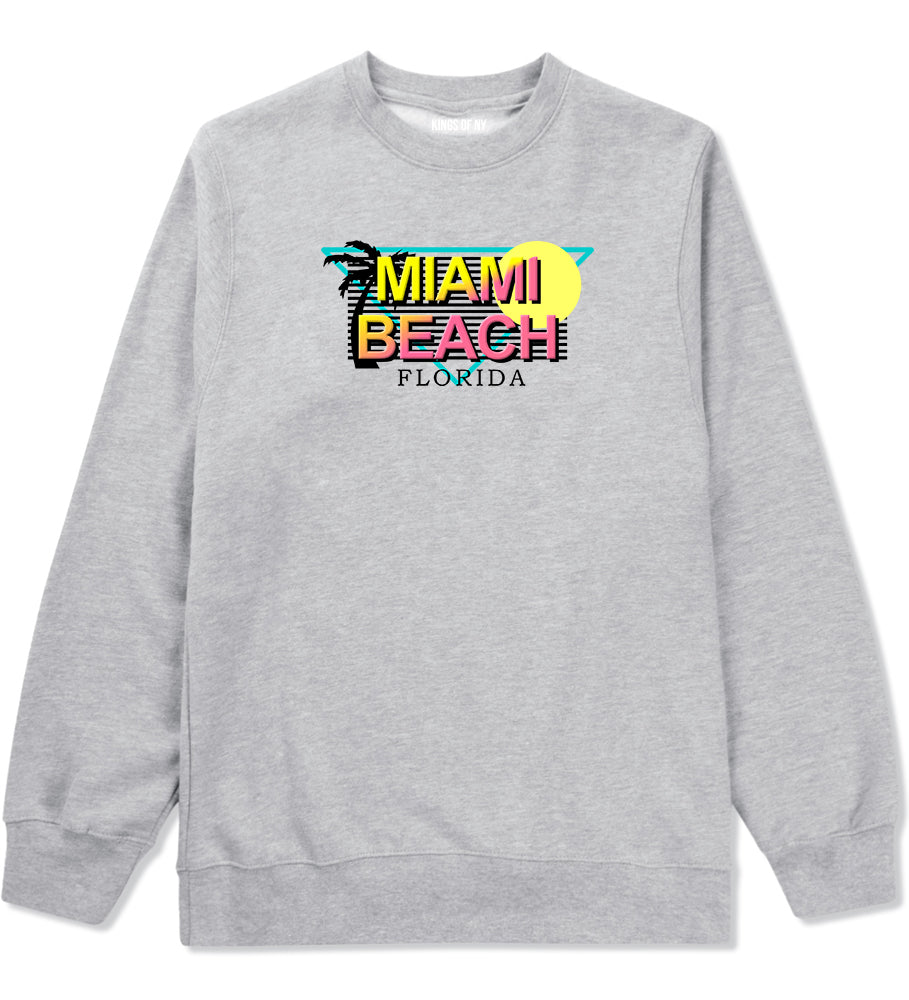 Miami Beach Retro Souvenir Mens Crewneck Sweatshirt Grey by Kings Of NY