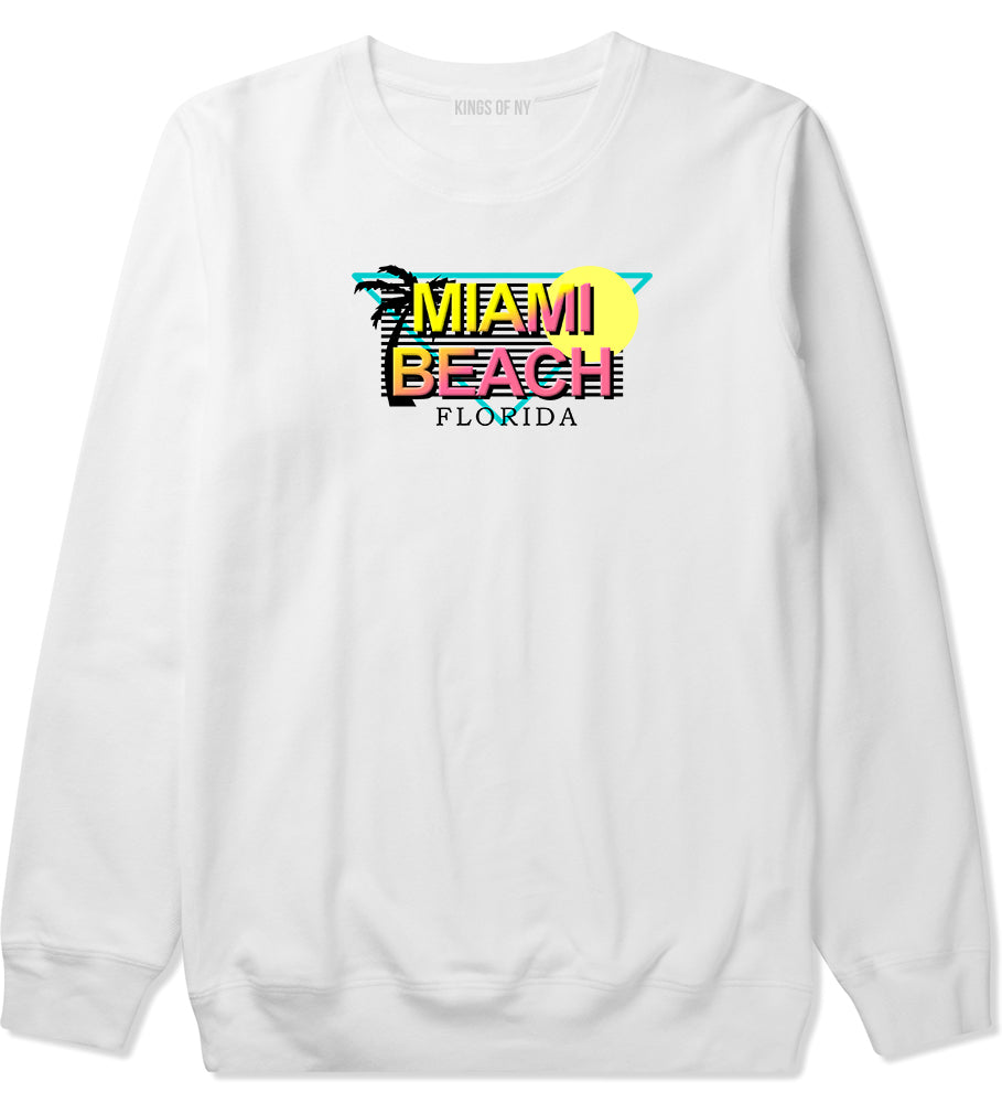 Miami Beach Retro Souvenir Mens Crewneck Sweatshirt White by Kings Of NY