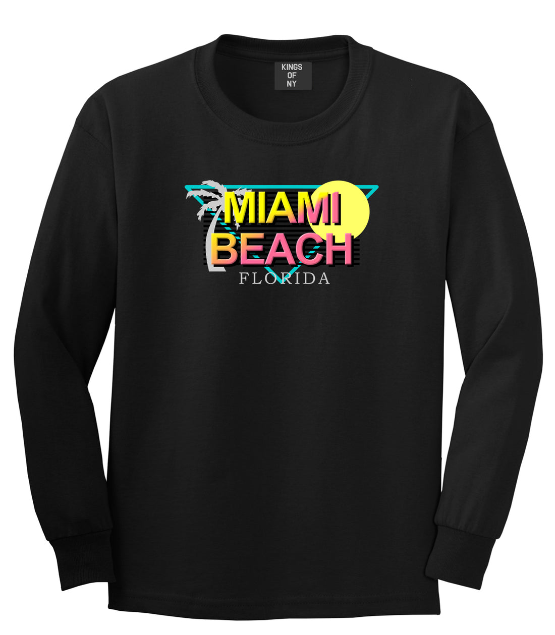 Miami Beach Retro Souvenir Mens Long Sleeve T-Shirt Black by Kings Of NY