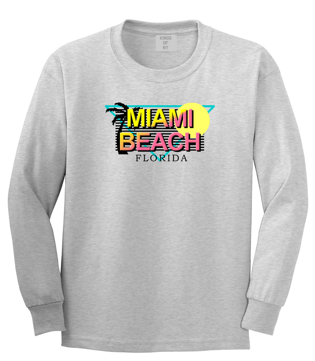 Miami Beach Retro Souvenir Mens Long Sleeve T-Shirt Grey by Kings Of NY