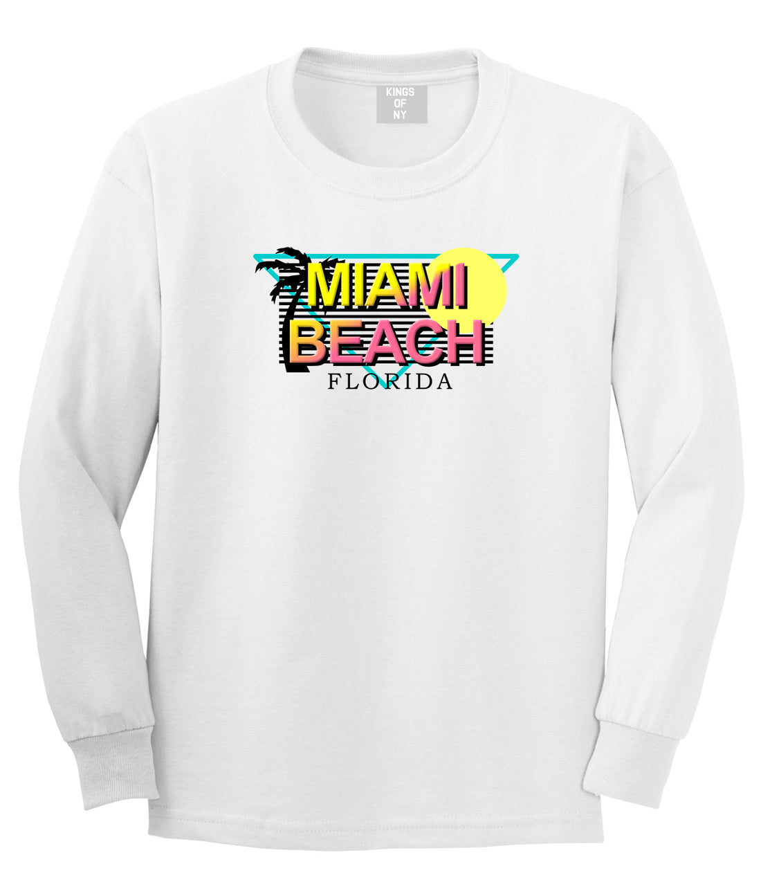 Miami Beach Retro Souvenir Mens Long Sleeve T-Shirt White by Kings Of NY