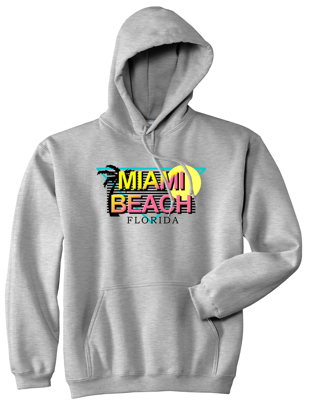 Miami Beach Retro Souvenir Mens Pullover Hoodie Grey by Kings Of NY