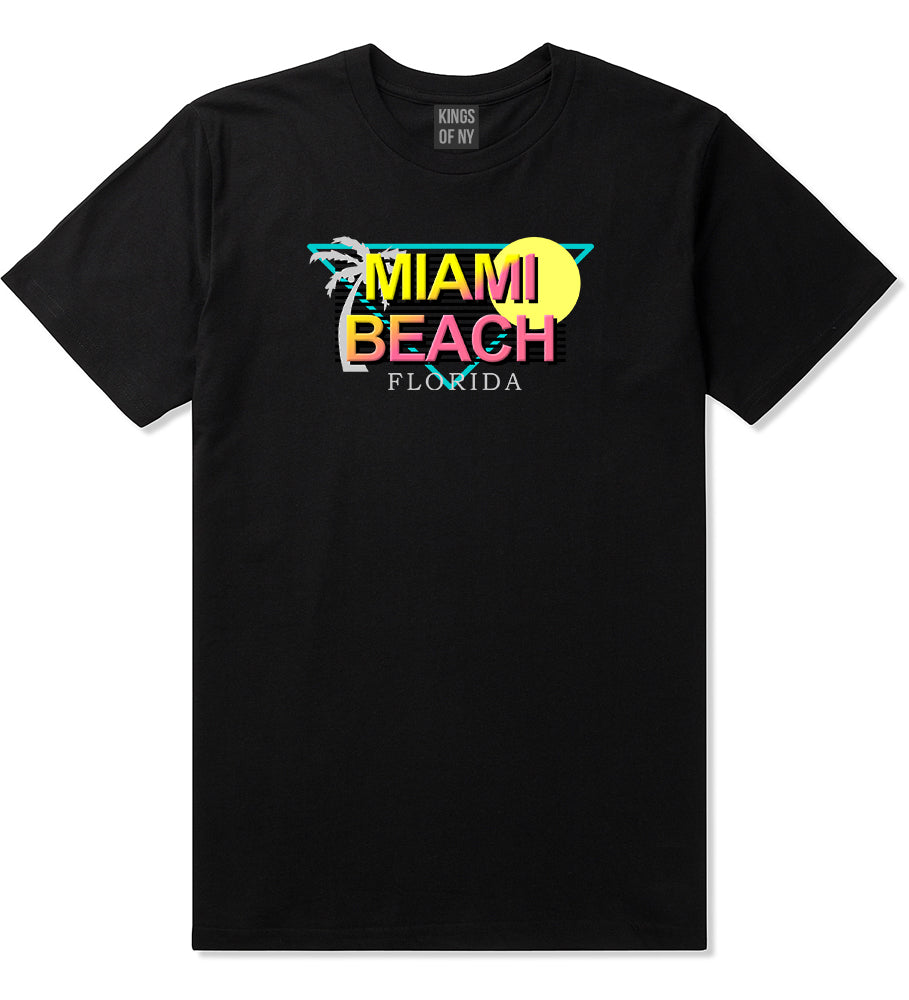 Miami Beach Retro Souvenir Mens T-Shirt Black by Kings Of NY